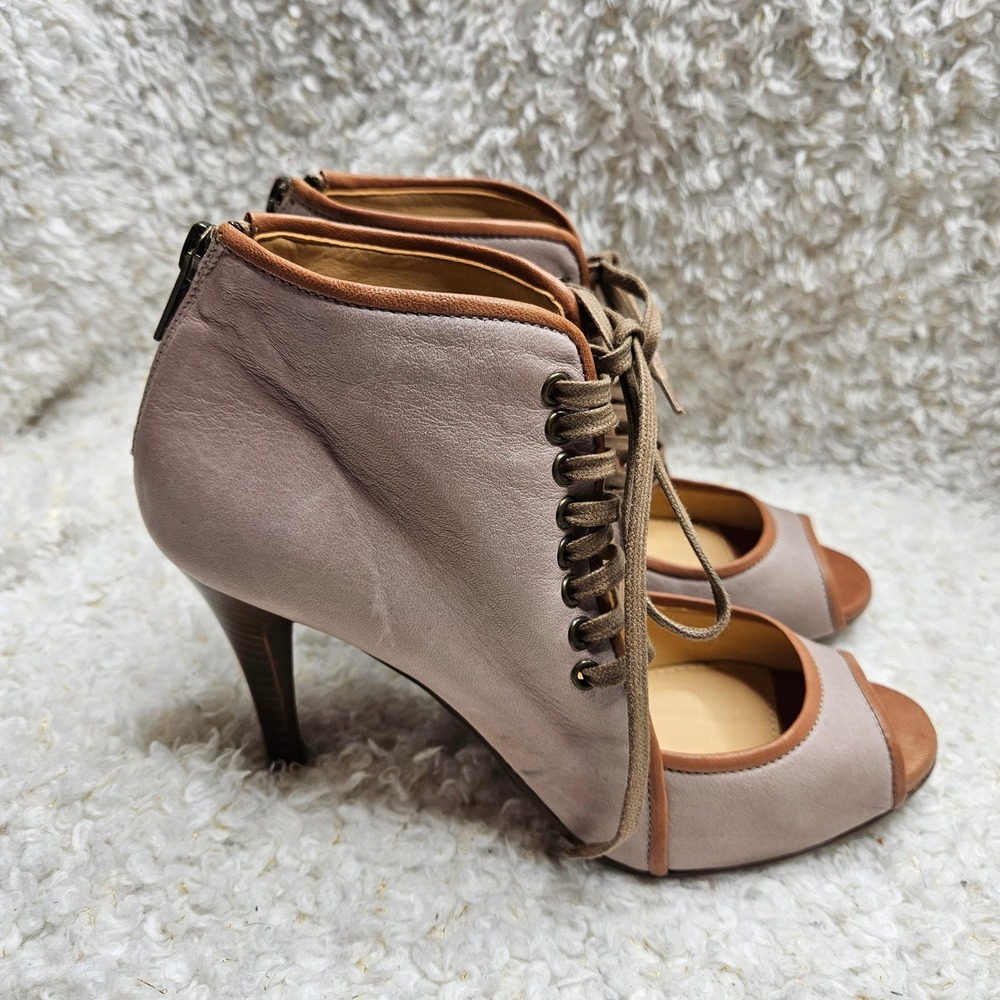 J. Crew Alexander Leather Peep-toe Laceup Heeled Ankle‎ Booties sz 6.5